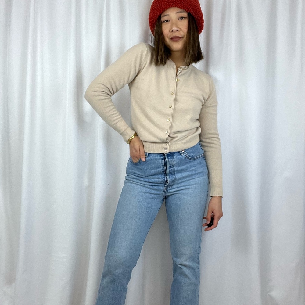 Beige Cropped Cardigan